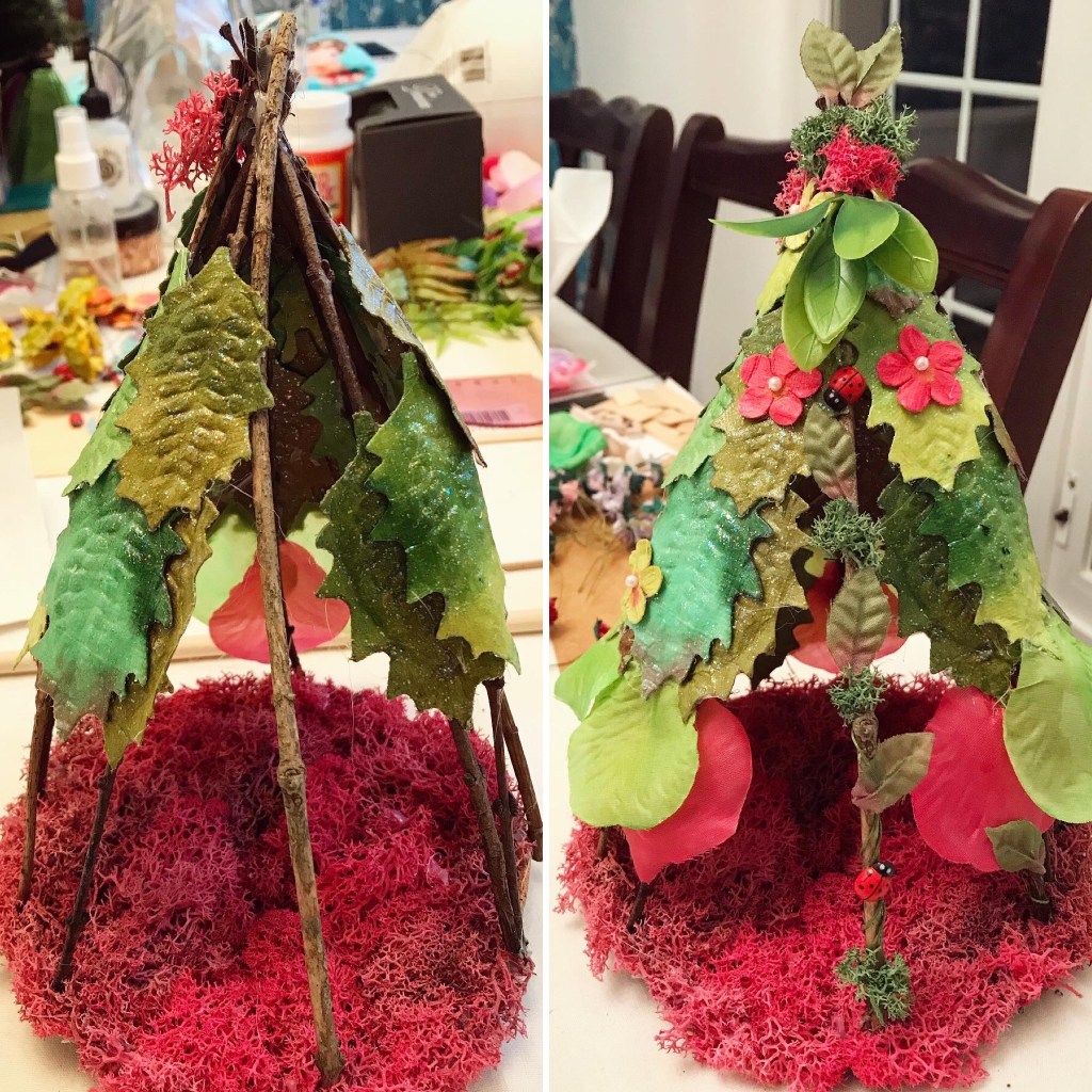 I started making a fairy teepee on a rainy weekend. 😊
